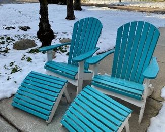 $250
BERLIN GARDENS ADIRONDACK CHAIRS WITH FOOTRESTS AND SMALL TABLE
