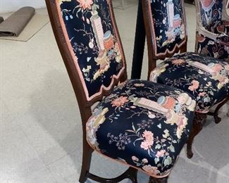 $280 PAIR
SET OF TWO CARVED WOODEN FRAME WITH ASIAN MOTIF FLORAL FABRIC
22”W x 18”D x 47”H