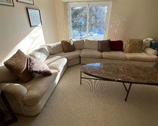 $200
UPHOLSTERED CREAM / TAN SECTIONAL SOFA
RIGHT SIDE 95”L x 35”D x 26”H
LEFT SIDE 136”L x 35”D x 26”H