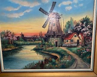 $200
BEAUTIFUL COLORFUL WINDMILL BY THE POND OIL ON WOODEN BOARD PAINTING BY “ NATHAN SALZMAN”
32.75”L x 24.75”W