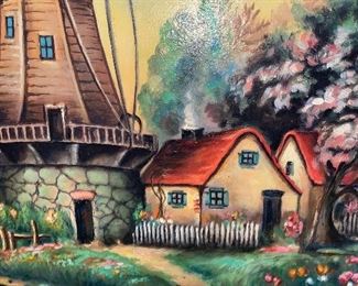$200
BEAUTIFUL COLORFUL WINDMILL BY THE POND OIL ON WOODEN BOARD PAINTING BY “ NATHAN SALZMAN”
32.75”L x 24.75”W