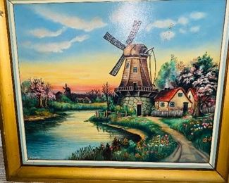 $200
BEAUTIFUL COLORFUL WINDMILL BY THE POND OIL ON WOODEN BOARD PAINTING BY “ NATHAN SALZMAN”
32.75”L x 24.75”W