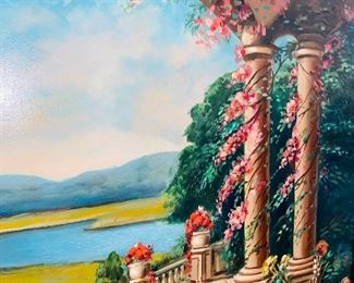 $200
BEAUTIFUL COLORFUL FLORAL POND WITH SWAN OIL ON WOOD PAINTING BY “ NATHAN SALZMAN”
32.75”L x 24.75”W