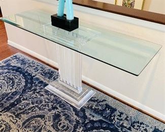 $350
MCM LUCITE BASE WITH GLASS TOP HALLWAY TABLE
59”L x 19”W x 29”H
