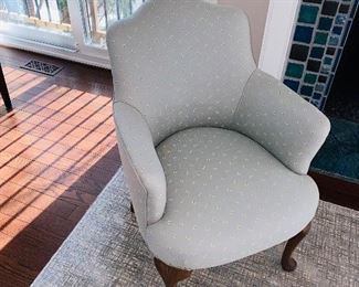 $75
VINTAGE PALE BLUE FABRIC WITH BUTTERFLIES UPHOLSTERED CHAIR
24”W x 23”D x 34”H