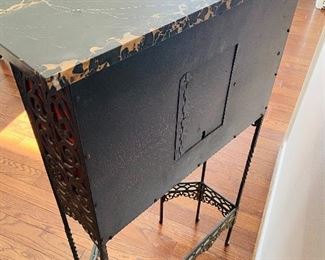 $650
ANTIQUE FIGURAL BRONZE AND IRON MARBLE TELEPHONE STAND / CONSOLE / HALL TABLE
23”L x 11”D x 41”H