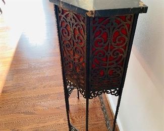 $650
ANTIQUE FIGURAL BRONZE AND IRON MARBLE TELEPHONE STAND / CONSOLE / HALL TABLE
23”L x 11”D x 41”H