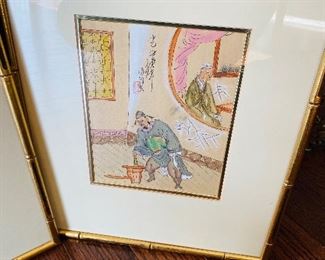 $120 PAIR
2 ASIAN ETCHINGS WITH GOLD BAMBOO FRAMES