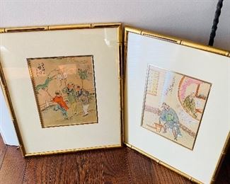 $120 PAIR
2 ASIAN ETCHINGS WITH GOLD BAMBOO FRAMES