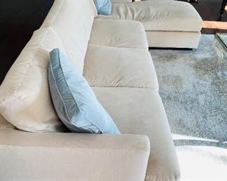 $850
VANGUARD FURNITURE SOFT CREAM VELVET FABRIC WITH DUCK FEATHER / DUCK DOWN FILLED CUSHIONS
LEFT SIDE LOUNGER SECTIONAL SOFA
120”L x 68”W x 35”H