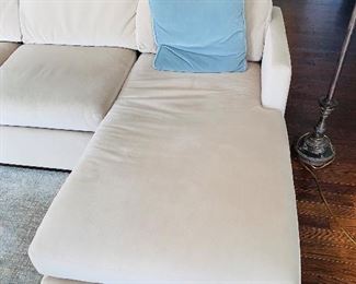 $850
VANGUARD FURNITURE SOFT CREAM VELVET FABRIC WITH DUCK FEATHER / DUCK DOWN FILLED CUSHIONS
LEFT SIDE LOUNGER SECTIONAL SOFA
120”L x 68”W x 35”H