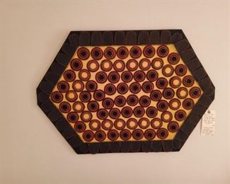 Folk Art Fabric wall hanging "Bottle Caps"