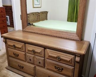 Mid-Century Modern Dresser w/Mirror $120     
(Dresser = 60x20x30 / Attached Mirror = 49x35)