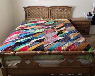 Mid-Century Modern QUEEN Size Bed with Antique Quilt.  Bed and Mattress $125.  Price of Quilt $75.