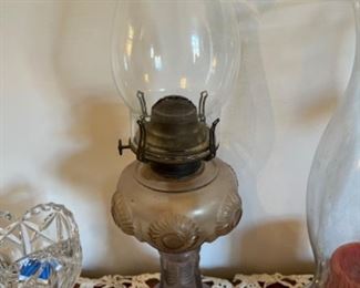  Oil lamp with frosted glass base.