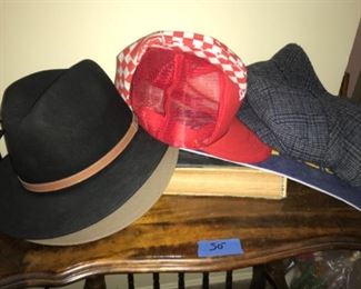 Assortment of high quality men’s hats and a few caps in the mix.
