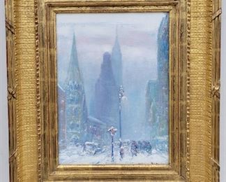 Johann Bertelsen Snow in New York Manhattan, NY Impressionist oil