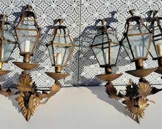 One of eight lots of Mizner Era lighting and lobby furnishings from Lermitage Palm Beach including chandeliers, consoles, sconces, mirrors and more.