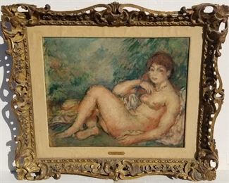 One of two French Impressionist Leon Bonhomme oils in this sale including the present female nude and an identified landscape.