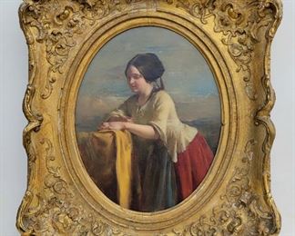 Possibly Henry Inman Victorian woman tondo oil.