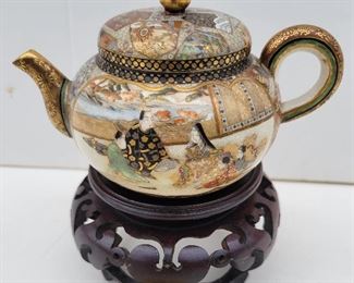 Signed Japanese Satsuma pottery teapot.