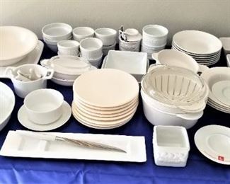LOTS OF WHITE DISHES - MANY KNOWN BRANDS - PIER ONE, CRATE & BARREL, WILLIAMS-SONOMA, CORNING, CORDON BLEU, PAMPERED CHEF +MORE