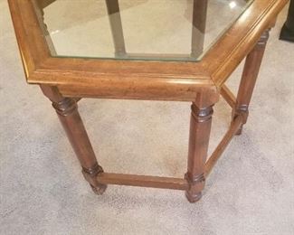 Maple 6 sided glass top table