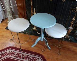 vanity  chair,  small round  blue  table