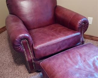 Burgundy leather chair/ottoman 