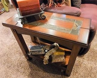 Wood, Slate inlaid side table 