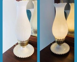 Hobnail milk glass vanity lamps 