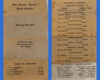 Tift county 1925-1926 school directory.  Notice the back page list Colored Schools.  This is a collectors item for all of you African American memorabilia collectors.  