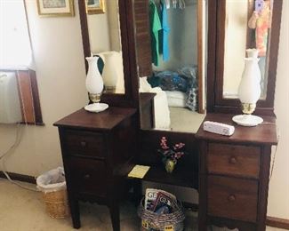Antique mirrored vanity with matching bed