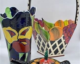 Lot 055
Studio Pottery Fruit Basket with Vase and Tea Pot