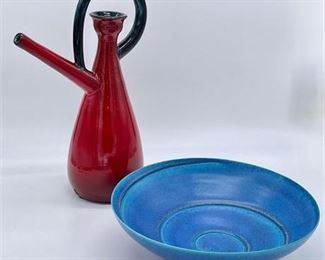 Lot 056
Studio Pottery Red Pitcher and Blue Swirl Bowl