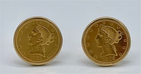 Lot 069
Pair of Yellow Gold 1901 and 1905 $10 Liberty Head Cuff Links