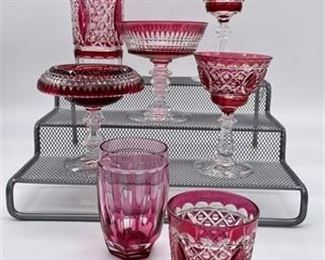 Lot 091
Cranberry Cut to Clear Tumblers and Stemware