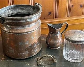 Lot 172
Copper Pot and Pitcher and Brass Ink Blotter