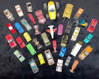 Zylmex, Hot Wheels Rrrumblers 3-Squealer, Tootsie,
Matchbox #34 Volkswagen Camper, Midge Toy, Aurora Cigar Box Mustang #6118, Siku Karmann Ghia V248, Scammell, Etc Diecast Cars!
