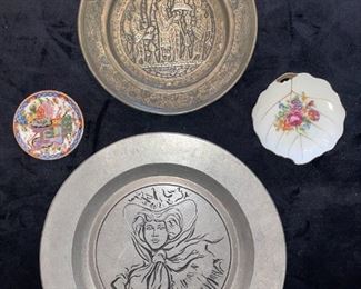 Wilton-Columbia, PA. Pewter “Fanny’s” Plate, Vintage Metal Plate “King & Court”, Japanese Plates!
