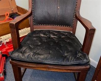 Vintage Wood/Riveted Leather Stamped “1925” Chair!