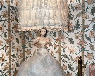 Vintage Chalk Composition Dressed Lady Lamp!