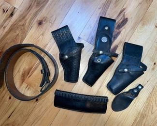 Don Hume Maker Black Leather Belt, Cartridge Belt & 3 Holsters!
