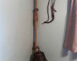 Braided Leather Bull Whip, Native American Ceremony Stick w/Raccoon Skull/Tail!
