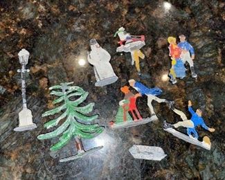 Vintage German Metal Winter Flat Figurines!