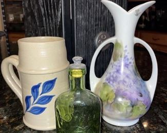 Williamsburg Pottery Mug, Vintage Green Royal Lyme Bottle, G. Hanba #63 Vase!