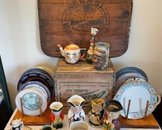 Jerusalem Holy Land Hanging Plate, Plymouth, MA Staffordshire Plate, “Toby” by Woods & Sons England, Lurhow’s Restaurant Ashtray Since 1982 NYC, W.C. Fields Mug Jim Rumph 1971, Frankoma Cowboy Mug, Etc!
