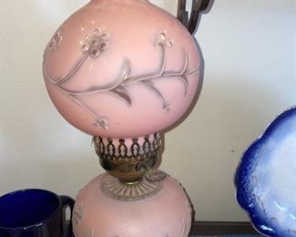 Vintage Pink Hurricane Lamp Raised Flowers!