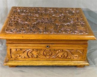 025 Indonesian Bas Relief Carved jewelry Box
