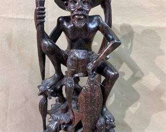 004 Indonesian Hardwood Fisherman Figurine